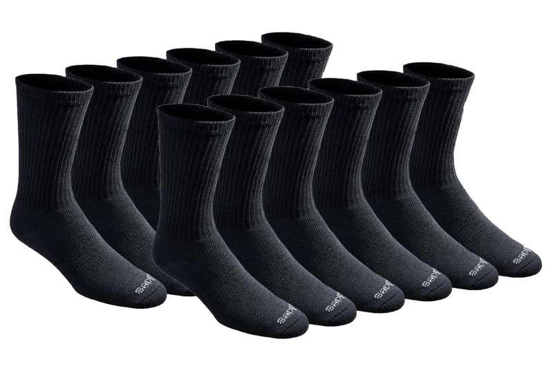 Dickies Men's Dri-Tech Essential Moisture Control Crew Socks, Available in M-XXL (6, 12 Pairs), Solid Black (12 Pairs), X-Large