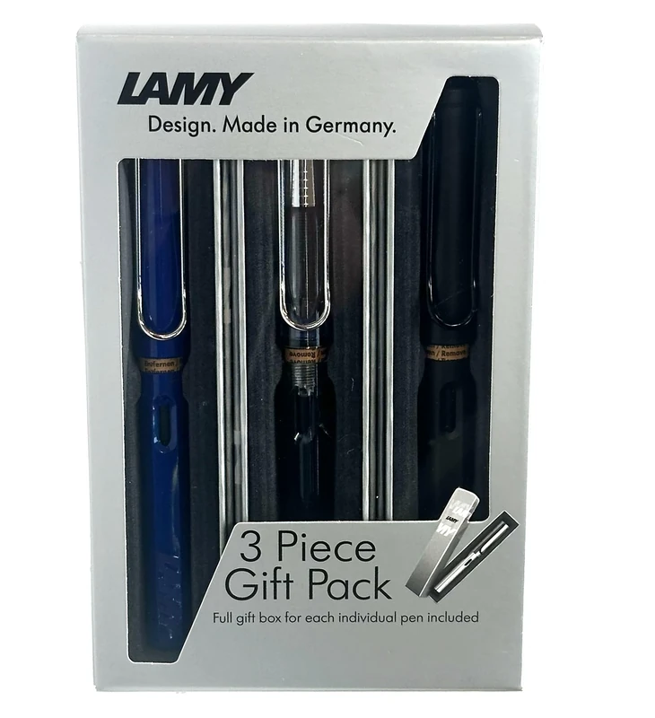 Lamy safari fountain pen 3-piece gift set - M nib - charcoal, blue, vista