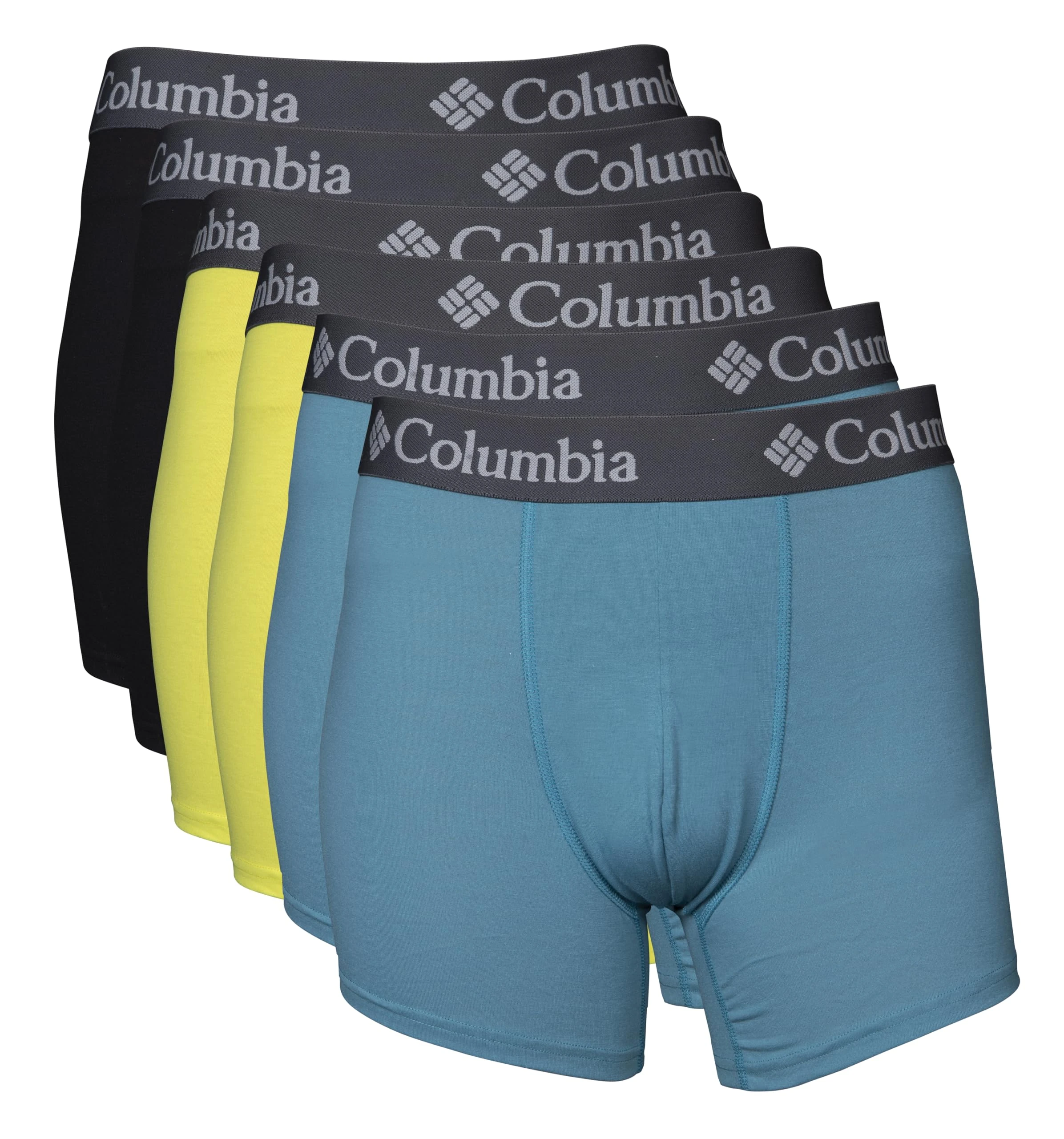 Columbia Men's 6 Pack Performance Boxer Brief, Teal/Neon Green/Black, M (Pack of 6)