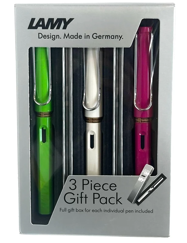 Lamy safari fountain pen 3-piece gift set - M nib - pink, green, white