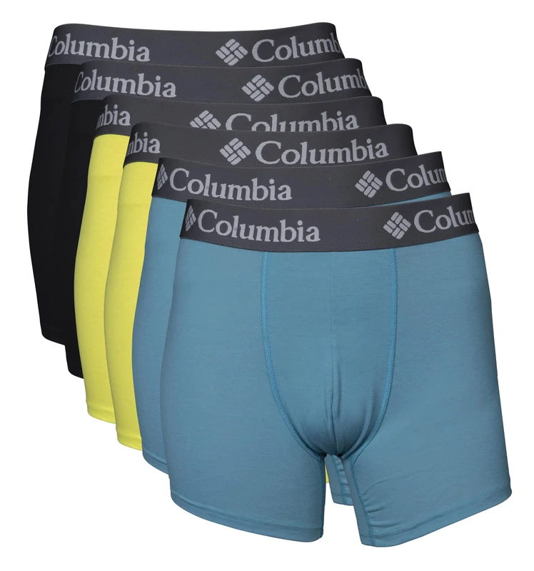 Columbia Men's 6 Pack Performance Boxer Brief, Teal/Neon Green/Black, XL (Pack of 6)