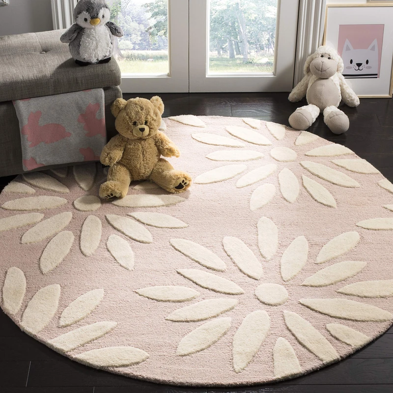 SAFAVIEH Polka Dot Rug for Living Room, Dining Room, Bedroom - Kids Collection, Medium Pile, in Pink and Ivory, 122 X 122 cm