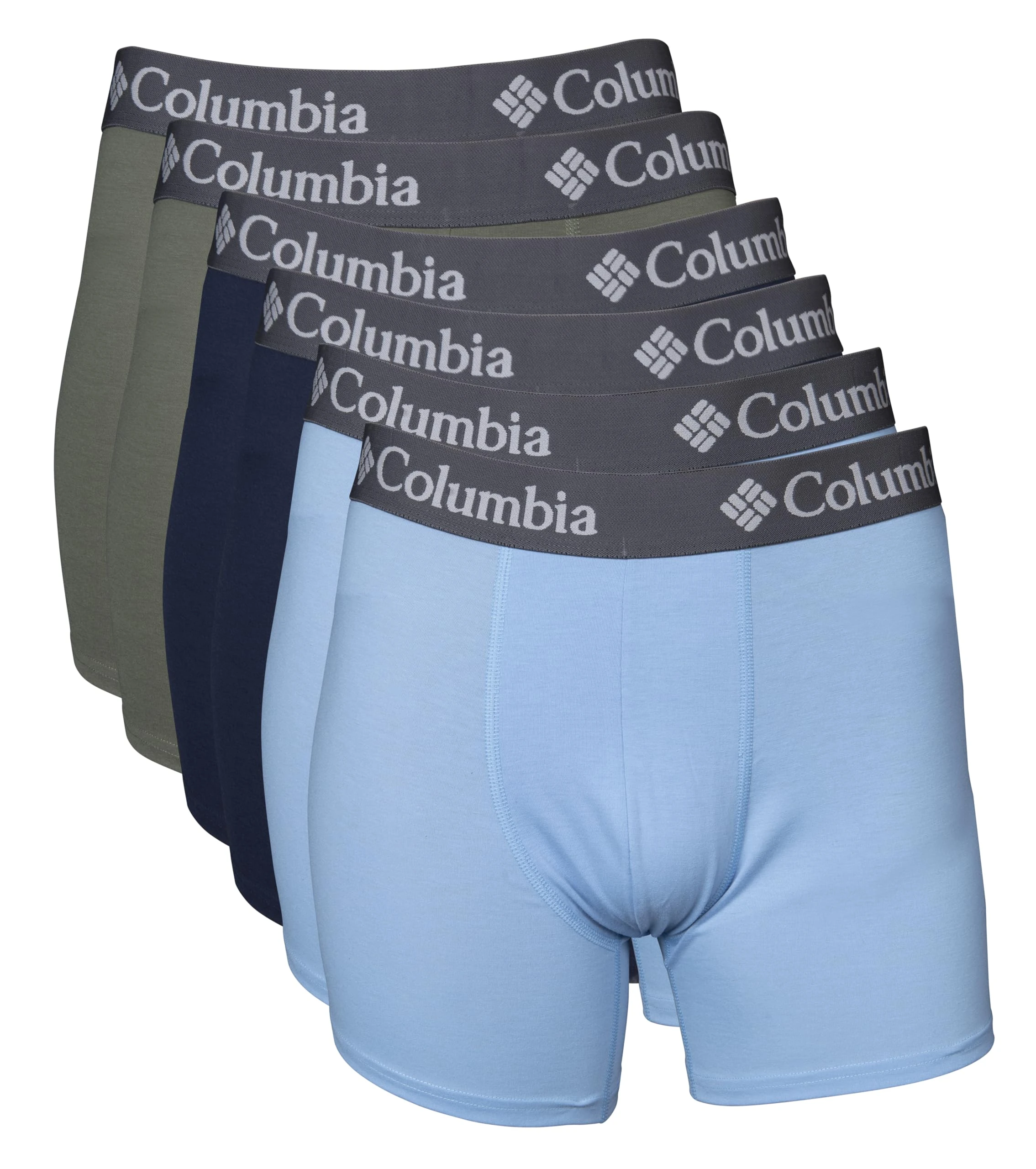 Columbia Men's 6 Pack Performance Boxer Brief, Light Blue/Navy/Stone Green, M (Pack of 6)