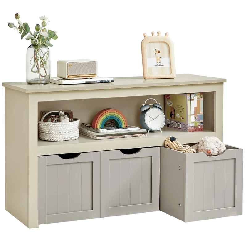 VASAGLE Toy Storage Unit, Children's Shelf, Wardrobe, Chest of Drawers with 3 Storage Wheels, for Living Room, Bedroom, Playroom, 30 x 102 x 60 cm, Sand Beige LHS380K01