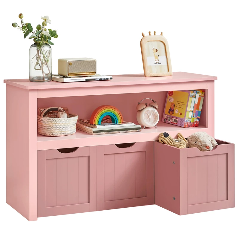 VASAGLE Toy Storage Unit, Children's Shelf, Wardrobe, Chest of Drawers with 3 Storage Wheels, for Living Room, Bedroom, Playroom, 30 x 102 x 60 cm, Candy Pink LHS380R02