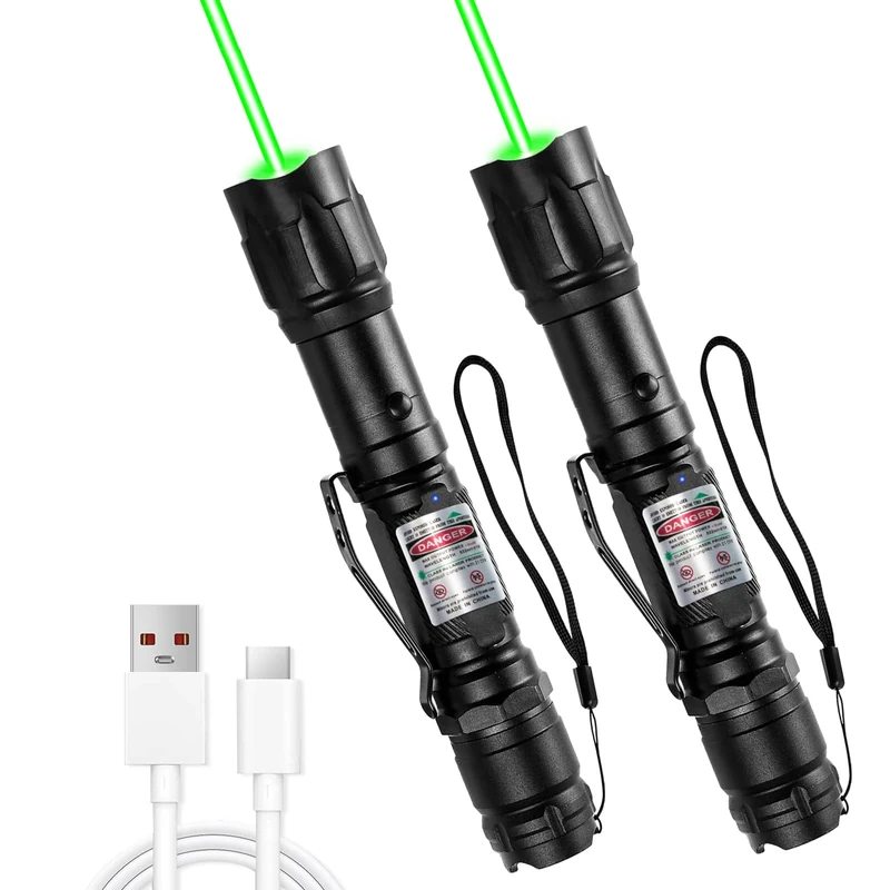 [2 Packs] Rechargeable Professional Green Laser Pointer High Power Green Beam Laser Light Long Distance Range For TV/LED/LCD Screens Tactical Flashlights Presentation Office/Outdoors/Astronomic [002]