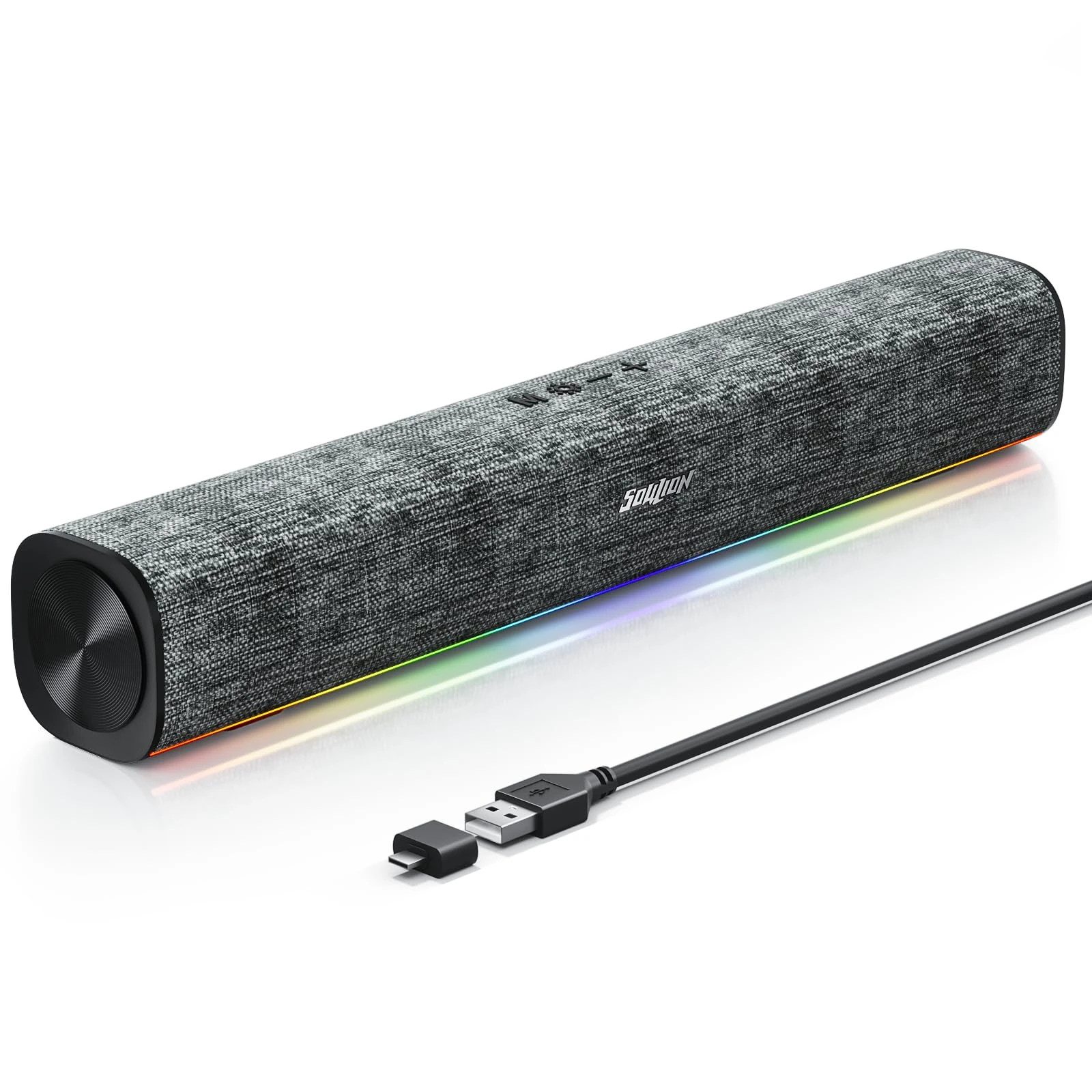 SOULION R100 PC Speakers, Bluetooth Computer Speakers with Dynamic Lighting Sync with Music Beats, PC Soundbar for Desktop, Laptop, USB Powered(USB-C Adapter Included)