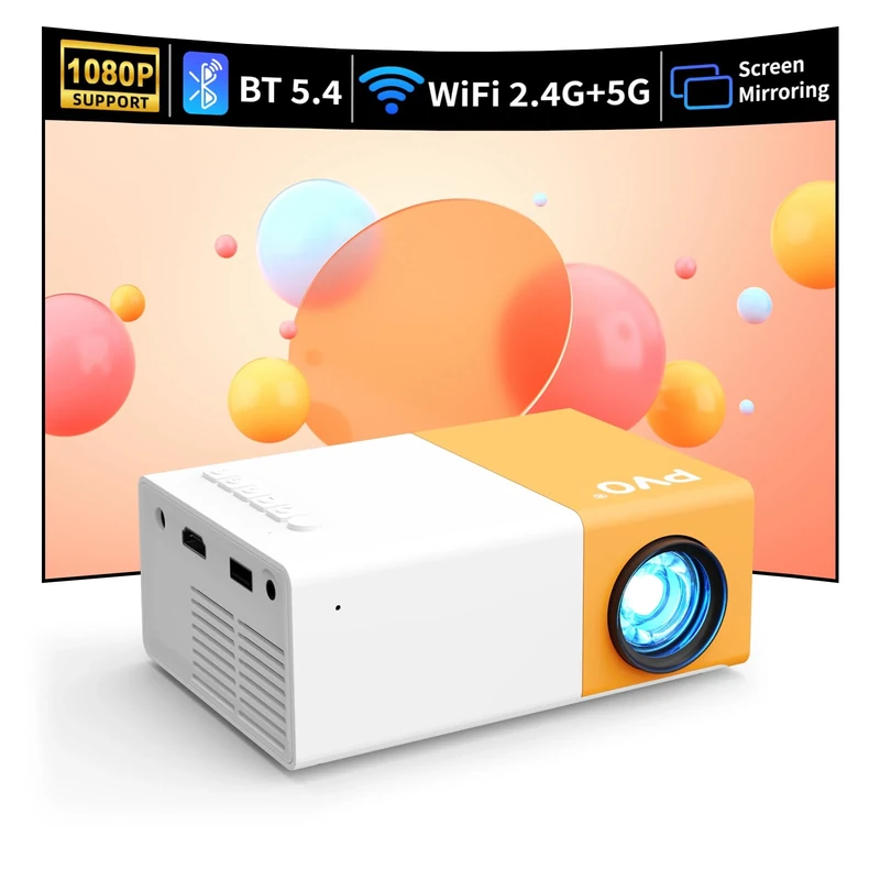 PVO WiFi Projector Support 1080P 200" Portable Movie Projector, Phone Can Connect to Movie Wirelessly, Compatible with Smartphone/Tablet/Laptop/TV Stick/USB Drive (YG300ProMax)