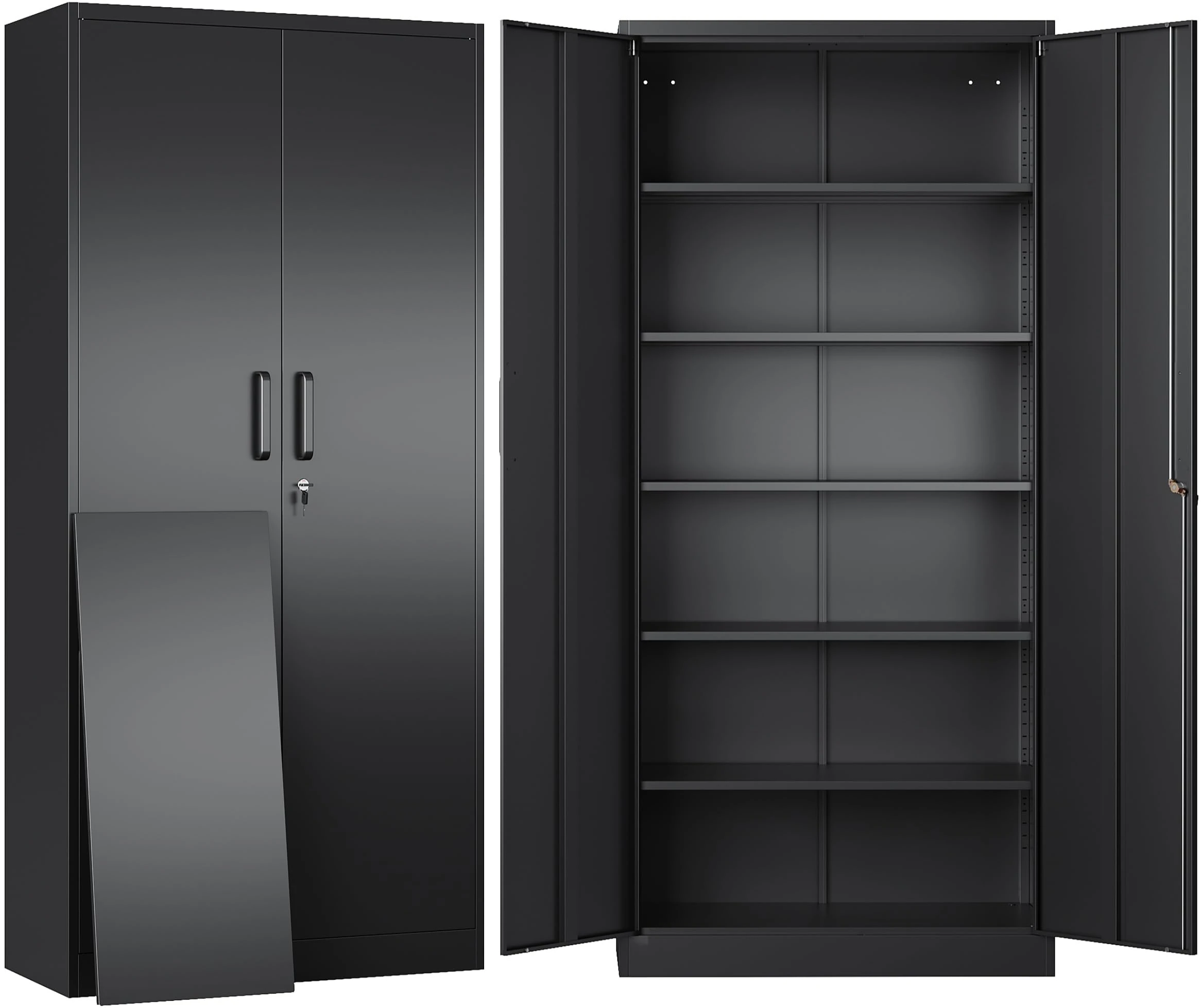SISESOL Metal Storage Cabinet with Lock and 5 Adjustable Shelves,Lockable Garage Storage Cabinet,71" Black Steel File Cabinets with Locking Doors,Tool Cabinets for Home,Office,Garage