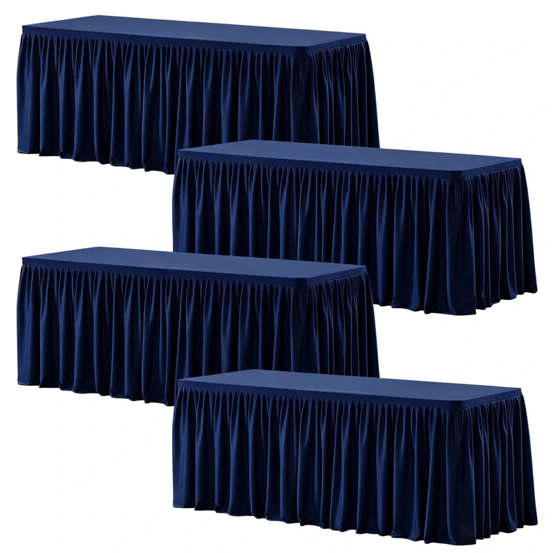 Wish Care 4 Pack Navy Blue Rectangle Table Clothes for 6 Foot Tables, Polyester Fitted Tablecloths 6ft Stretch Table Cover for Wedding, Birthday, Parties, Trade Show, Craft Show