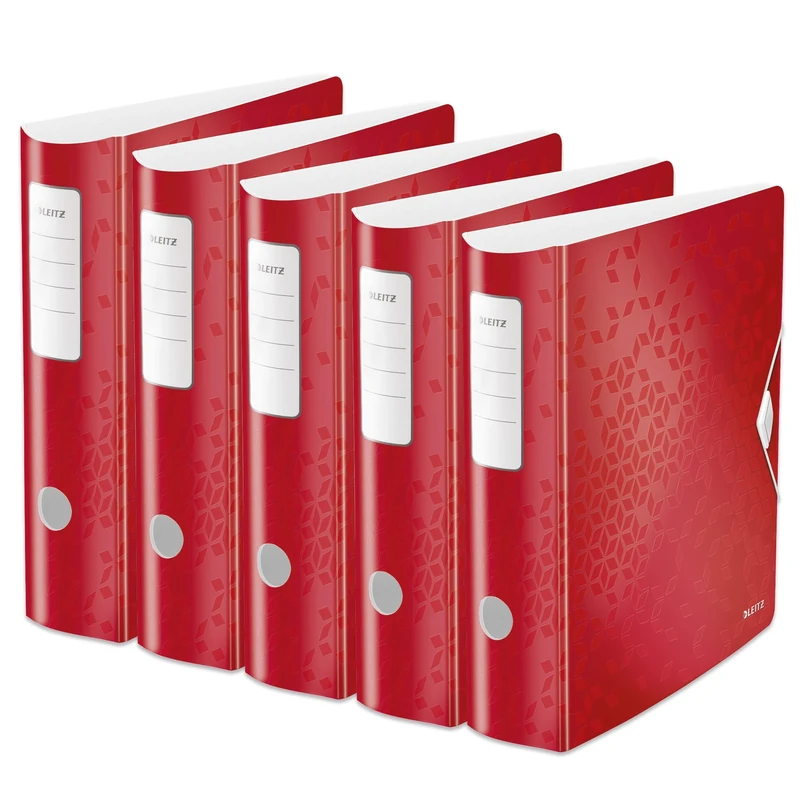 Leitz Wow Lever Arch File, Metallic Red, A4 Folder, Curved Spine 82mm Width, Elastic Fastening, Light Polyfoam Material, 11060026