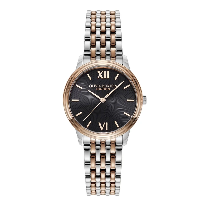 Olivia Burton Three Hand Quartz Movement Watch for Women Classic Swirl Collection with Two-Tone Stainless Steel Bracelet - 24000133