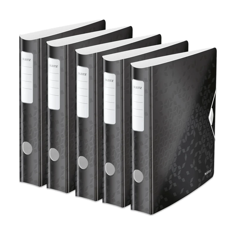 Leitz 11070095 180° Active Wow Quality Folder, Pack of 5, A4, Slim, Rounded Spine, 6.5 cm Wide, Elastic Closure, Lightweight Polyfoam, Plastic Folder, Wow Series, Black