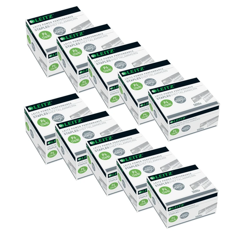 Leitz Power Performance 55590000 Staples P4 (26/8) Galvanised 10 x Box of 5000 Staples
