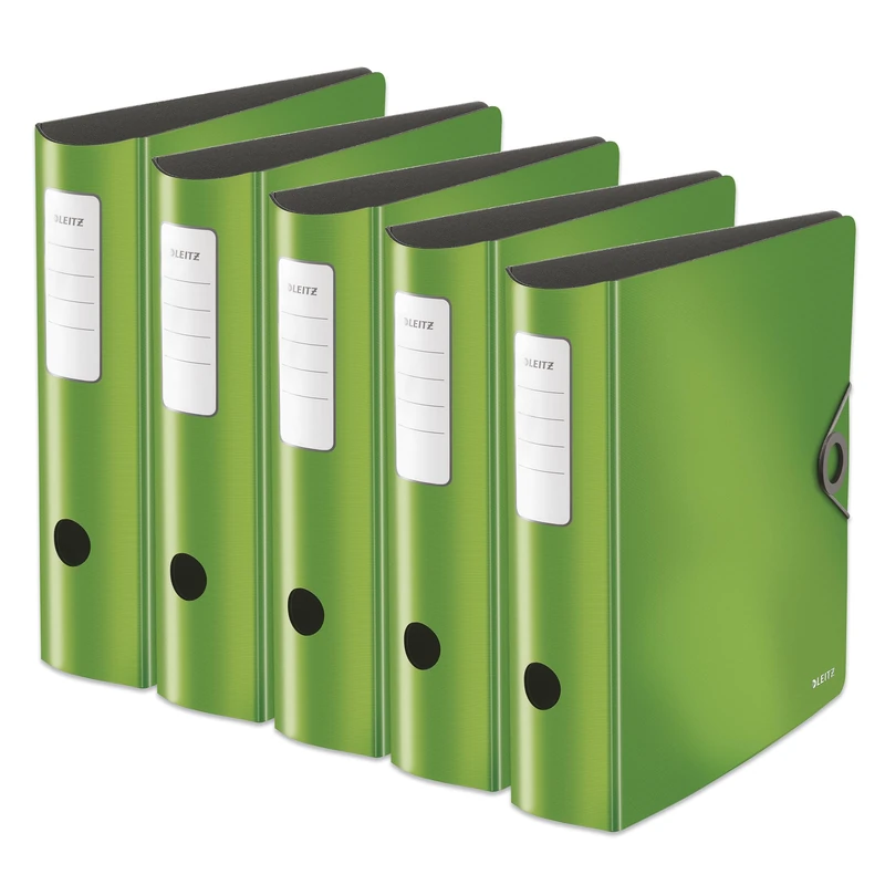 Leitz Quality Folder 180° Active Solid, Pack of 5, A4, Wide, Rounded Spine, 8.2 cm Wide, Elastic Closure, Lightweight Polyfoam, Plastic Folder, Light Green, 10471050