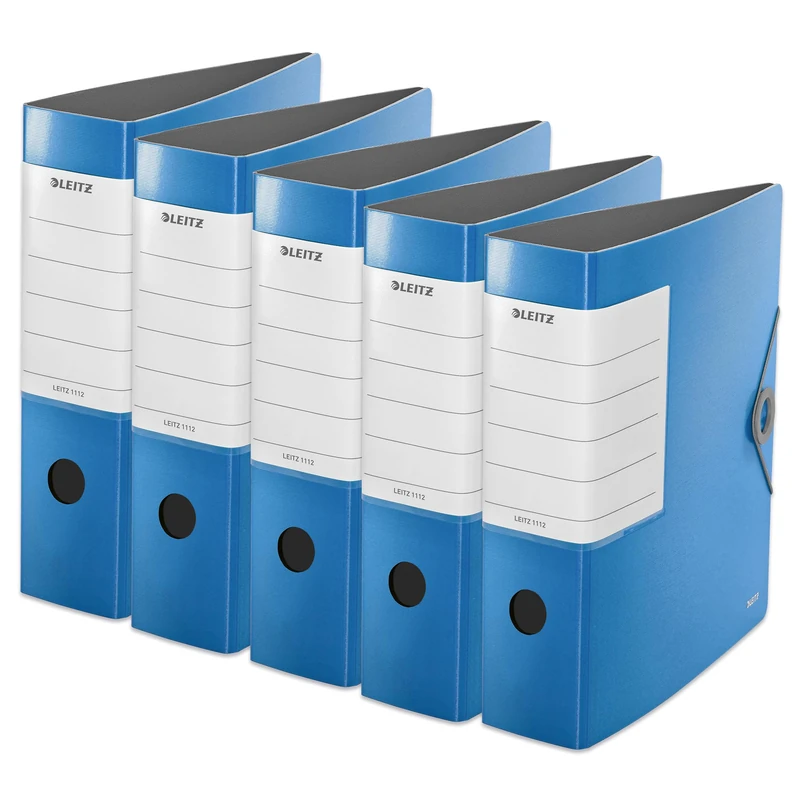 Leitz Quality Folder 180° Solid, Pack of 5, A4, Light Blue, 8.2 cm Spine Width, Elastic Closure, Robust Polyfoam, Extra Wide, Interchangeable Spine Label, 11120030