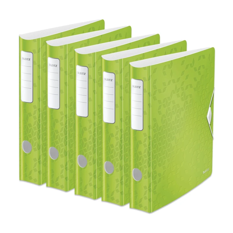 Leitz 11070054 A4 Lever Arch File Active, Curved Spine 65 mm Width, Elastic Fastening, Light Polyfoam, Wow Range, Green