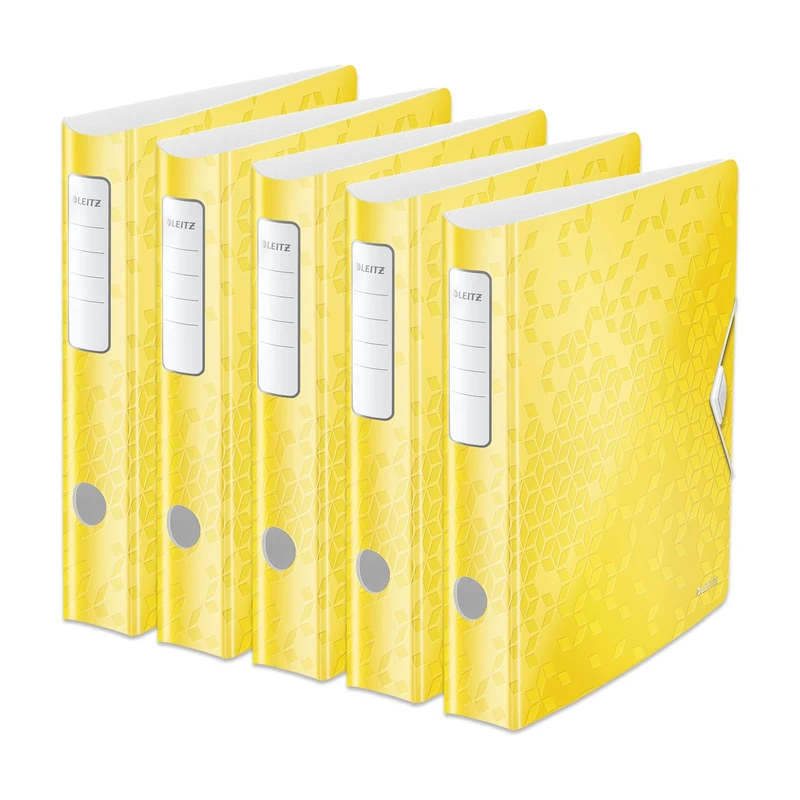 Leitz A4 Lever Arch File Active, Yellow, Curved Spine 65mm Width, Elastic Fastening, Light polyfoam, Wow Range, 11070016