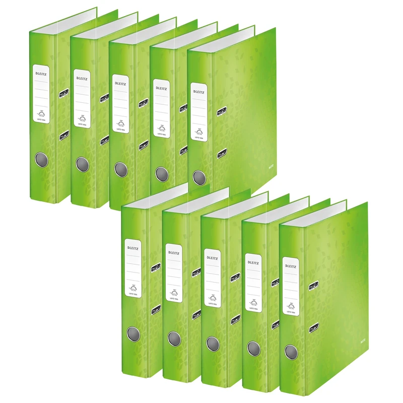 Leitz Wow Series 10060054 180° Folder A4 Narrow 5.2 cm Spine Width Laminated Grey Board Green Pack of 10