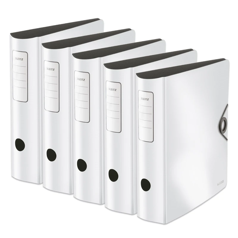 Leitz 10471001 A4 180° Active Solid Folder with Rounded Spine for up to 500 A4 Sheets Approx 8.2 cm Spine Width Elastic Fastener Made of Durable Polyfoam White