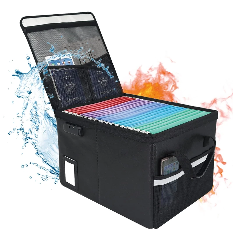 Ehoehu Upgraded 5200°F Fireproof Document File Organizer Box, Fireproof Storage Filing Cabinet with Lock, Portable Office Safe Box for Hanging Letter/Legal Folder 16.1 x 12.9 x 11in (Black)