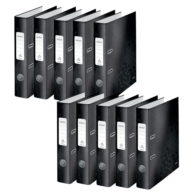 Leitz Wow Series 10060095 Quality Folder 180° Pack of 10 A4 Narrow 5.2 cm Spine Width Laminated Grey Board Black