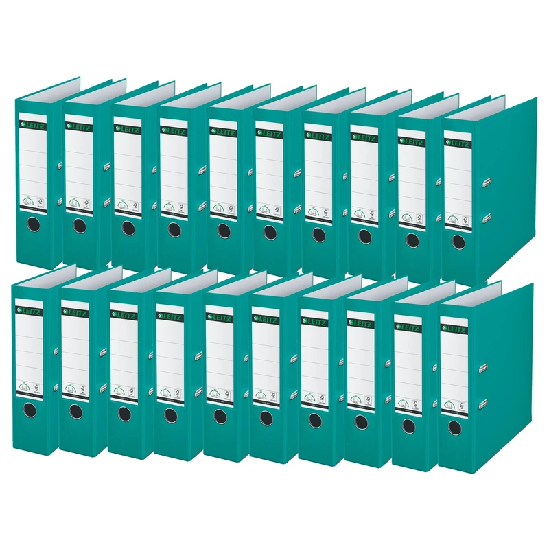 Leitz 10105052 Quality Folder 180° Plastic Pack of 20 A4 Turquoise 8.2 cm Spine Width Polypropylene Laminated Cover