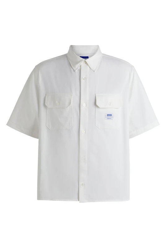 HUGO Mens Ekyno Cotton-Terry Shorts with Blue Logo Patch