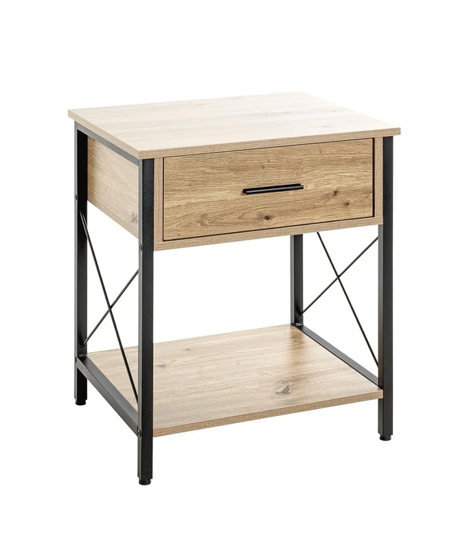 HAKU Möbel Console Oak, Black, Mdf, Metal - Size: W 45 cm X H 60 cm X D 40 cm, Style: Modern