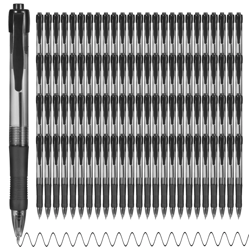deegtran Pens Bulk, 100 Pack No Bleed Black Ink Click Pens with Soft Grip, Wholesale Retractable Ballpoint Pens for Office School, Medium Point Smooth 1.0MM