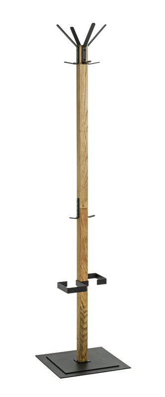 HAKU Möbel hall-tree oak, black, solid wood, metal - Size: W 40 cm x H 180 cm x D 40 cm, Style: Modern