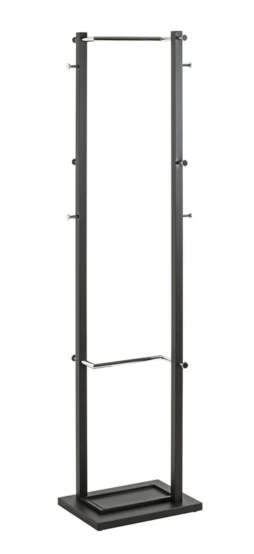 HAKU Hall-Tree Chrome, Black, Metal - Dim.: W 40 cm X H 175 cm X D 30 cm, Style: Modern