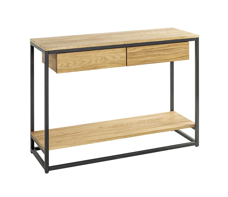 HAKU Möbel Console Oak, Black, Solid Wood, Metal - Size: W 100 cm X H 75 cm X D 35 cm, Style: Modern