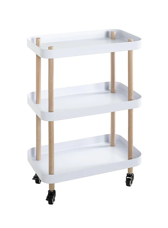 HAKU Möbel Trolley Nature, White, Solid Wood, Metal - Size: W 50 cm X H 76 cm X D 30 cm, Style: Modern