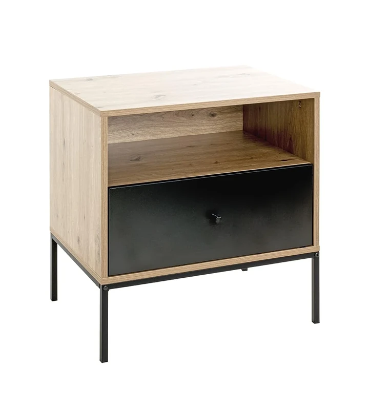 HAKU Mobel Console Oak, Black, Mdf, Metal - Size: W 55 cm X H 60 cm X D 42 cm, Style: Modern
