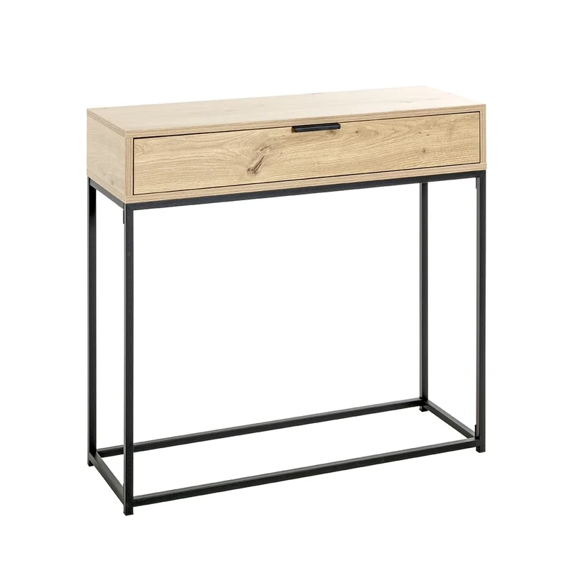 HAKU Möbel console oak, black, metal, particleboard - Size: W 80 cm x H 77 cm x D 28 cm, Style: Modern