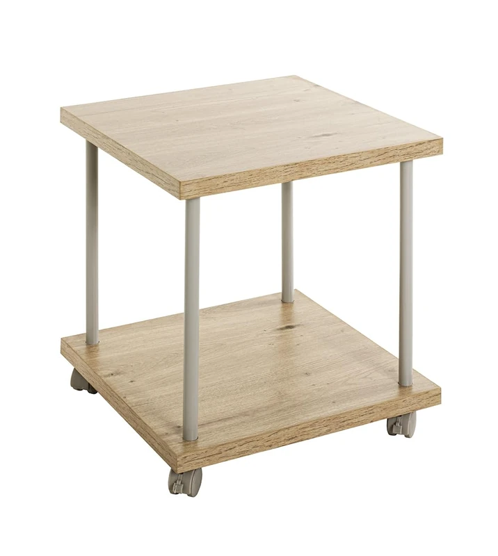 HAKU Möbel Side table on castors, light oak, casmere grey, MDF, Metal - Dim.: W 40 x H 45 x D 40 cm, Style: Modern