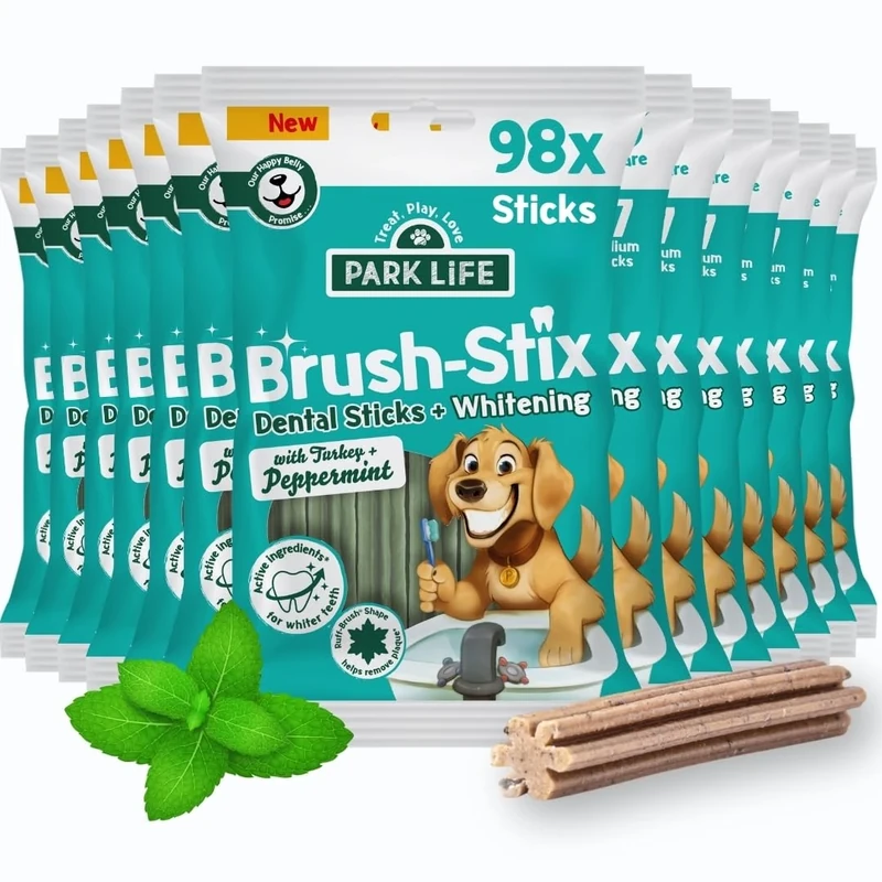 PARK LiFE - Brush-Stix Turkey & Peppermint Dental Dog Chews 14 x 180g 7 Medium Sticks Per Pack