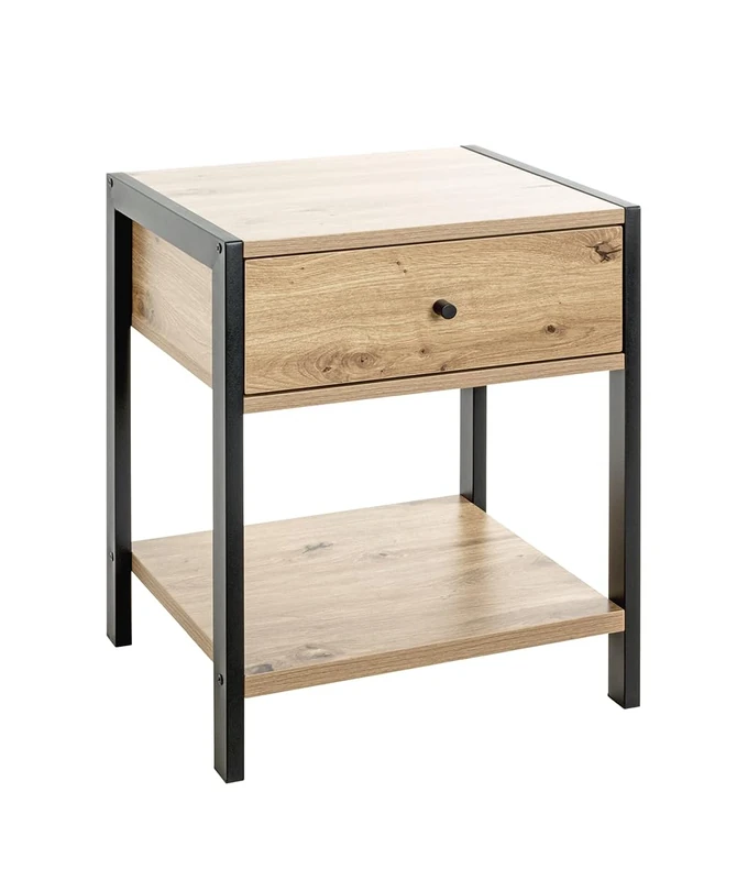 HAKU Mobel Console Oak, Black, Mdf, Metal - Size: W 48 cm X H 60 cm X D 43 cm, Style: Modern