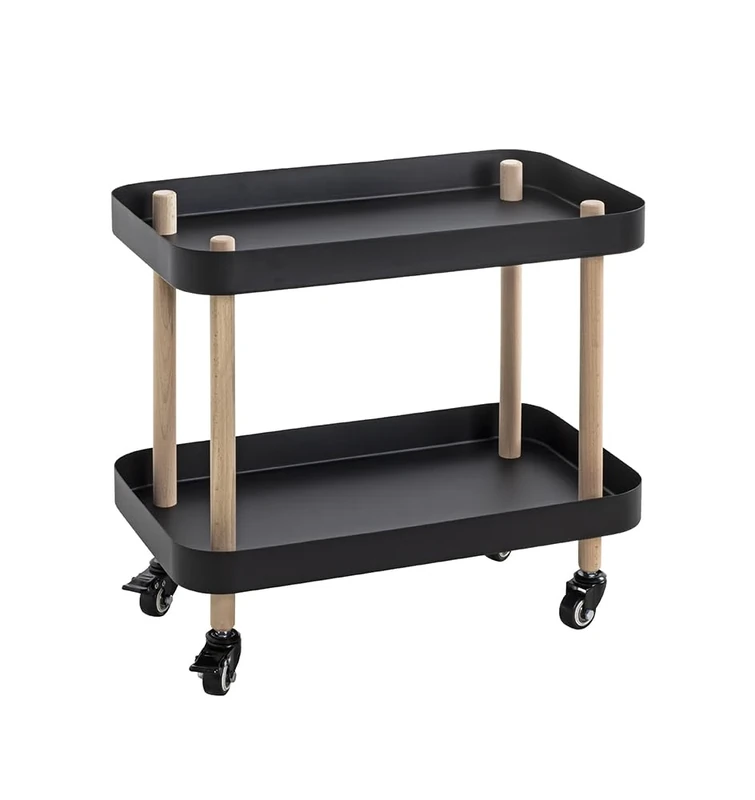 HAKU Moebel Trolley Nature, Black, Solid Wood, Metal - Size: W 50 cm x H 47 cm x D 30 cm, Style: Modern