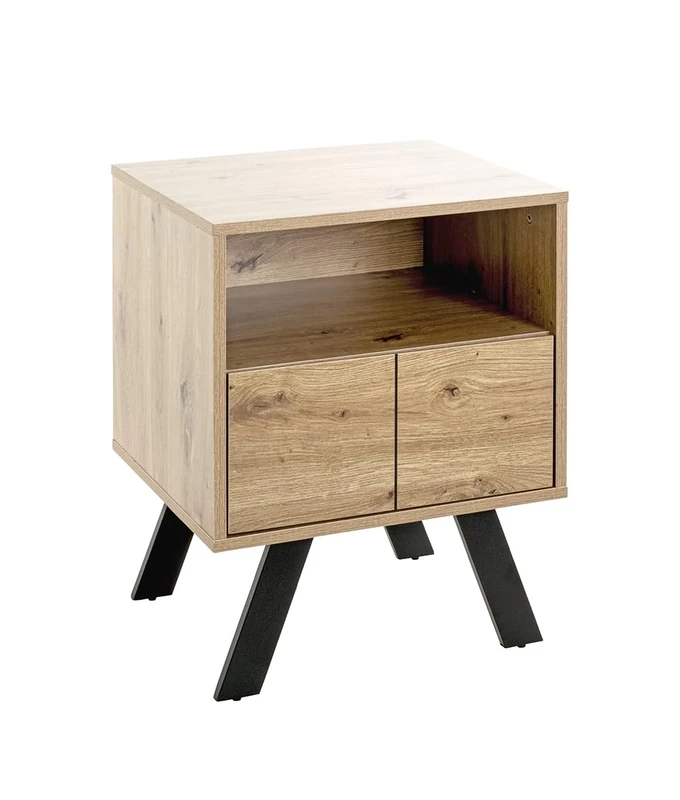 HAKU Mobel Console Oak, Black, Mdf, Metal - Size: W 45 cm X H 60 cm X D 40 cm, Style: Modern