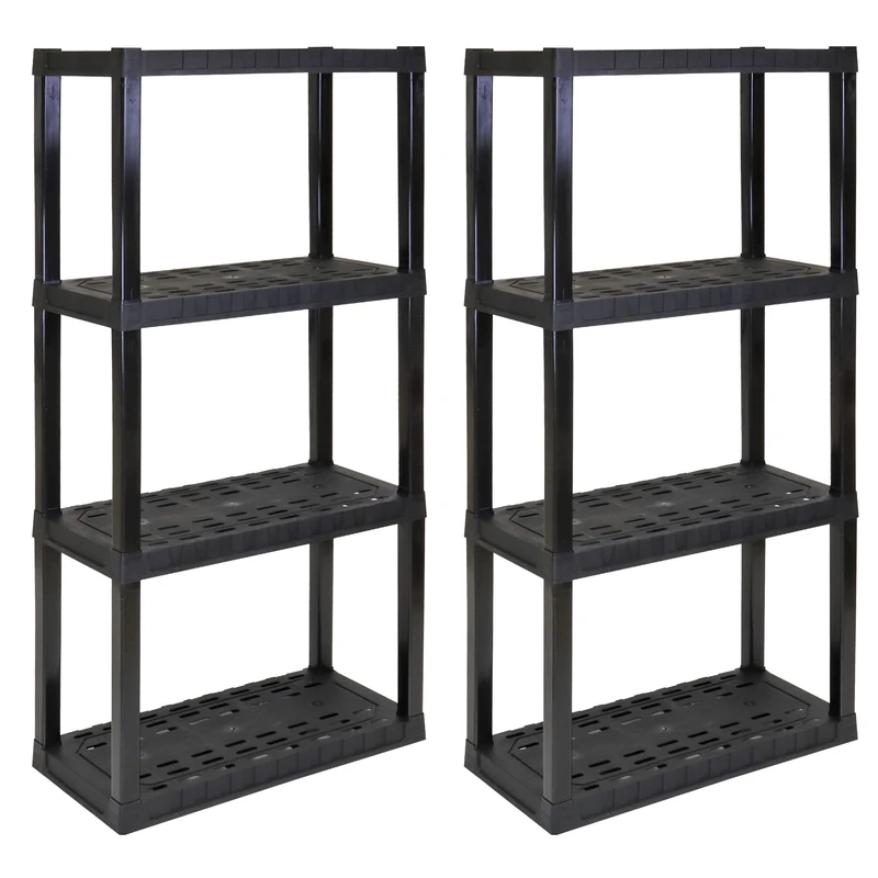 4 Tier Shelf Garage Plastic Shelving Unit Storage Shelves 400 lbs (180 kg) Interlocking Racking Shelves Multipurpose Organizer for Kitchen Workshop Office 35.56 x 76.20 x 144.78 cm Pack of 2- Black - Image 1