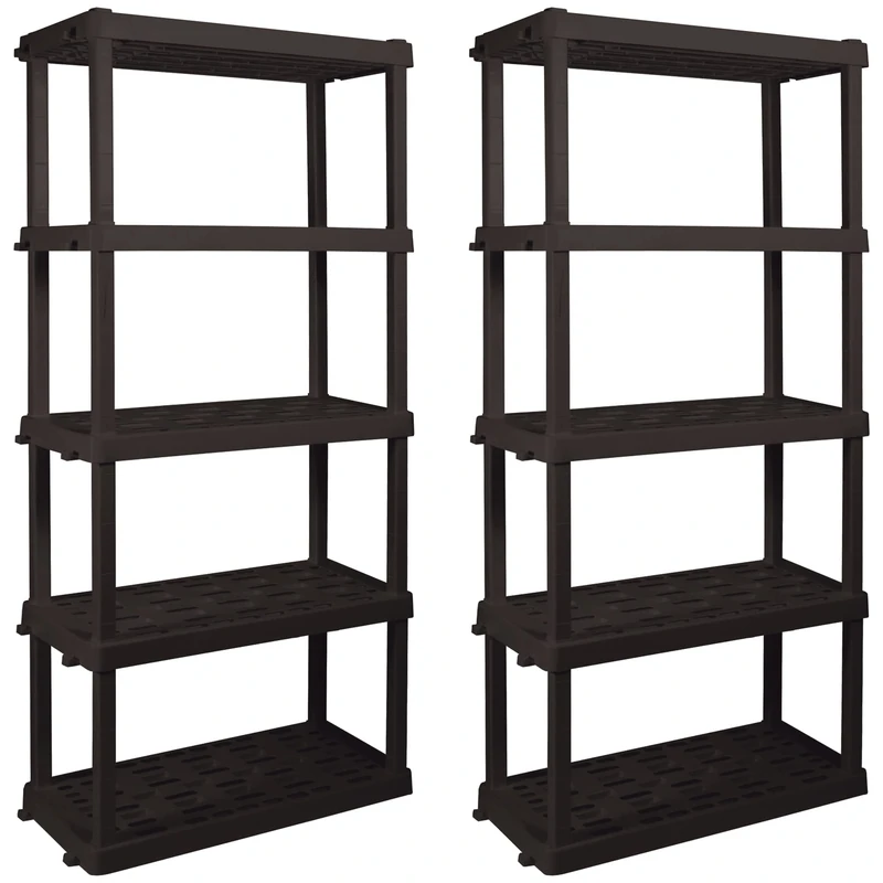 5 Tier Shelf Garage Plastic Shelving Unit Storage Shelves 400 lbs (180 kg) Interlocking Racking Shelves Multipurpose Organizer for Kitchen Workshop Office 45.72 x 91.44 x 187.45 cm Pack of 2- Black