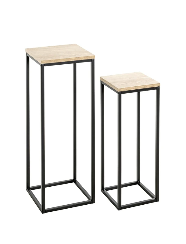 HAKU Möbel Set of 2 Flower Column Oak, Black, Mdf, Metal - Size: W 19/23 cm X H 54/67 cm X D 19/23 cm, Style: Modern