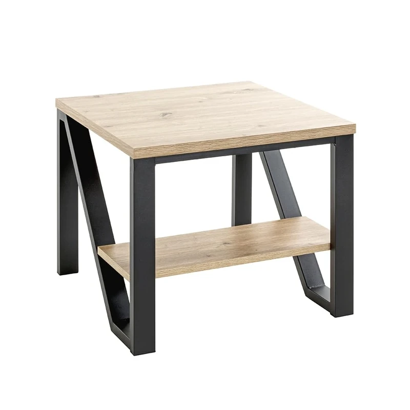 HAKU Mobel End Table Oak, Black, Mdf, Metal - Size: W 55 cm X H 48 cm X D 55 cm, Style: Modern