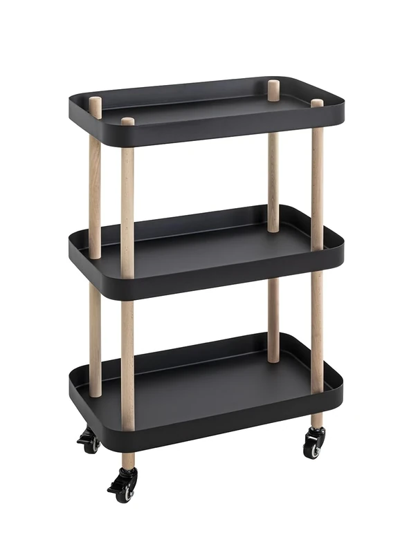 HAKU Möbel Trolley Nature, Black, Solid Wood, Metal - Size: W 50 cm X H 76 cm X D 30 cm, Style: Modern
