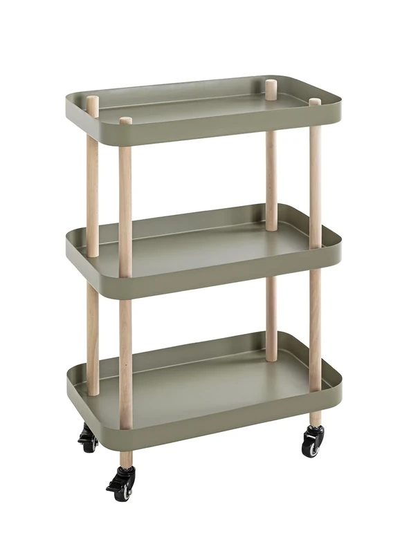 HAKU Möbel Trolley Green, Nature, Solid Wood, Metal - Size: W 50 cm x H 76 cm x D 30 cm, Style: Modern