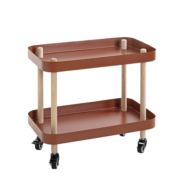 HAKU Möbel Trolley Nature, Red, Solid Wood, Metal - Size: W 50 cm x H 47 cm x D 30 cm, Style: Modern