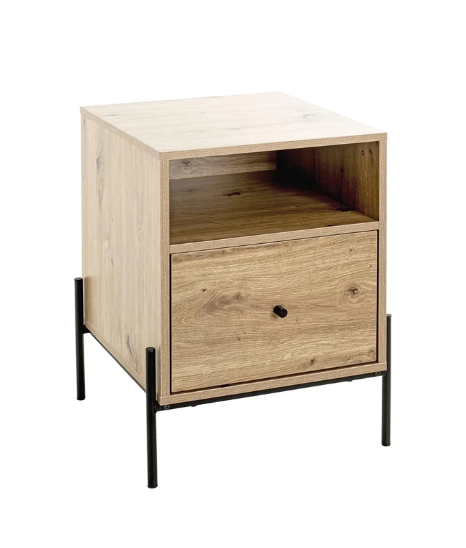 HAKU Möbel Console, Bedside table oak, black, MDF, Metal - Dim.: W 45 x H 60 x D 47 cm, Style: Modern