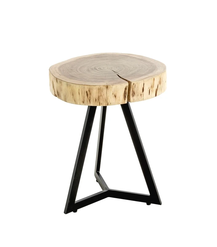 HAKU Möbel End Table Acacia, Black, Solid Wood, Metal - Size: H 43 cm X Ø 35 cm, Style: Urban Collective